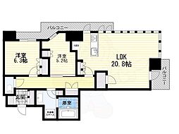 北浜ミッドタワー 2LDKの間取図画像