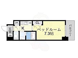 プランドール北浜 1Kの間取図画像