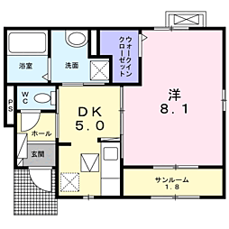 ピアサウス 1階1DKの間取り