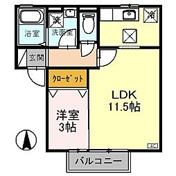 フライハイト 1LDKの間取図画像