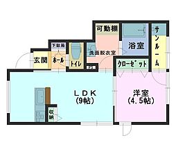 クラリス木津 1LDKの間取図画像