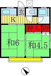 第一中島荘 2階2Kの間取り