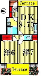 カーサメルヴェーユ 1階2DKの間取り