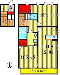 ドルチェ　ビータ　B 2階2LDKの間取り