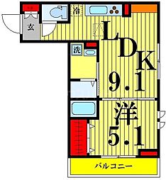 エクセリア興野 2階1LDKの間取り