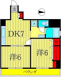 ラ・プリエ 3階2DKの間取り
