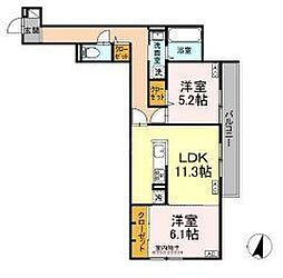 オードリーコート 2LDKの間取図画像