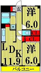 リレント谷塚 2LDKの間取図画像