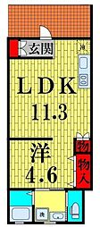 さくら弐番館 1LDKの間取図画像