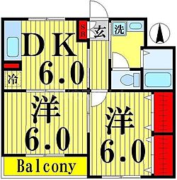 ガーデンスクエア梅島 2DKの間取図画像
