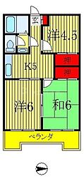 越・ゴールデンフラット 3Kの間取図画像