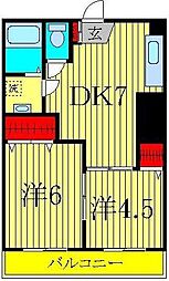 タウンハイツ亀有2号棟 2DKの間取図画像