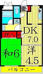 プラザホワイトB 2DKの間取図画像