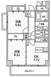 第六鳥塚ビル 2DKの間取図画像