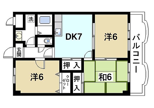 奈良県大和郡山市北郡山町(賃貸マンション3DK・2階・56.70㎡)の写真 その2