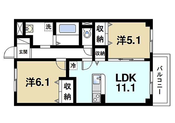 奈良県生駒市東旭ケ丘(賃貸マンション2LDK・2階・53.16㎡)の写真 その2