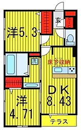 日暮里舎人ライナー 西新井大師西駅 徒歩15分の賃貸アパート 1階2DKの間取り