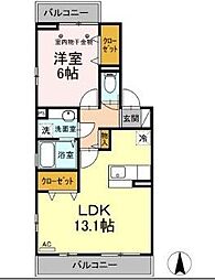日暮里舎人ライナー 西新井大師西駅 徒歩9分の賃貸アパート 2階1LDKの間取り