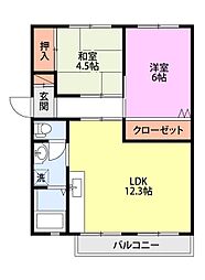 高塚団地2-7 2LDKの間取図画像