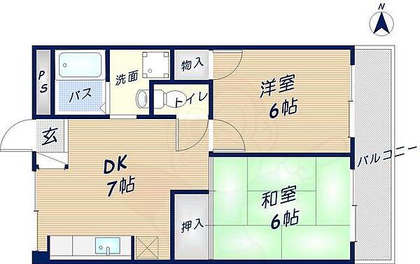 同仁マンション 102｜大阪府東大阪市上六万寺町(賃貸マンション2DK・1階・40.00㎡)の写真 その2