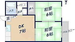 ヒルサイドテラス 2階2DKの間取り