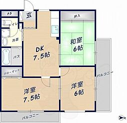 カーサ山野 4階3DKの間取り