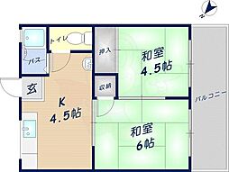 広原ハイツ 2Kの間取図画像