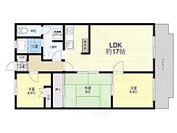 朝日プラザ生駒西2番館C棟 2階3LDKの間取り