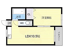 岩崎ハイツP1 1LDKの間取図画像
