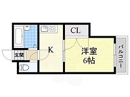 ロイヤルシャトー瓢箪山 1Kの間取図画像