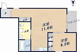 クリスタル花園 1LDKの間取図画像