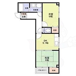 シャトー横枕 2DKの間取図画像