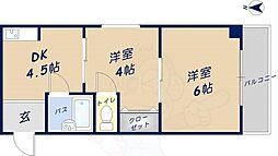 大宝枚岡グリーンヒルズ 2DKの間取図画像