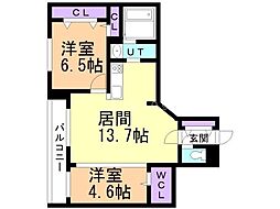 Ａｕｇｕｓｔａ伏見 2階2LDKの間取り