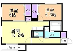RainbowRoad南円山 2LDKの間取図画像