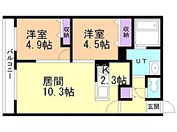 SーRESIDENCE医大南altier 2LDKの間取図画像