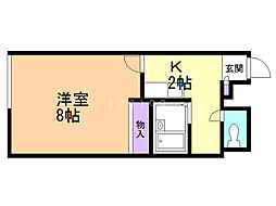 レオパレスメゾン　山鼻 1階1Kの間取り