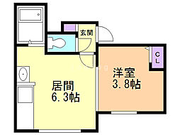 グランソレイユ南1条 2階1DKの間取り