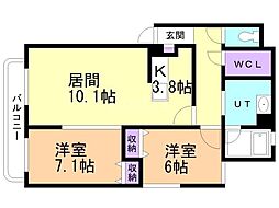 GRANDFORT伏見 2LDKの間取図画像