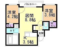 札幌市中央区南十五条西8丁目マンション 2LDKの間取図画像