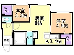 ラグランジュ円山 2LDKの間取図画像