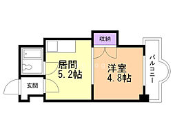 エンドレスリバーサイド 1DKの間取図画像
