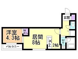 ラクラス大通東 1LDKの間取図画像