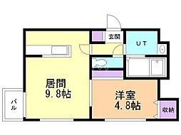 ラベンデール山鼻 1LDKの間取図画像