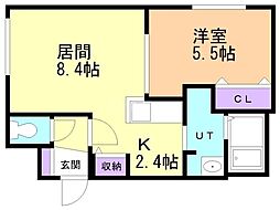 ALPHA中島公園 1LDKの間取図画像