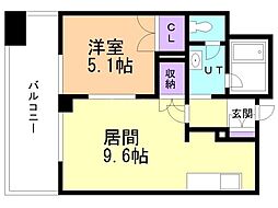 ラフィネタワー札幌南3条 1DKの間取図画像
