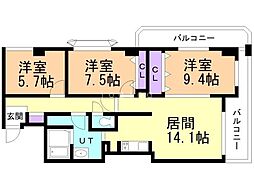 チサンマンション円山公園 3LDKの間取図画像