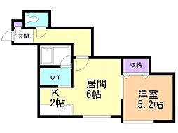 ハピネス北2条2 1LDKの間取図画像