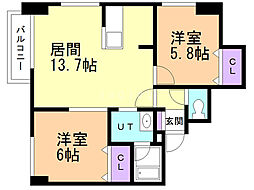 グラードエルヴィータ円山 2LDKの間取図画像