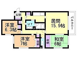 コープ野村宮の森グランデ 3LDKの間取図画像